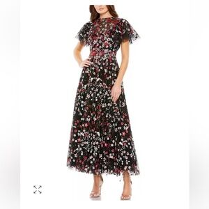 Macduggal Embellished Butterfly Tea Length A Line Dress 20323 NWT